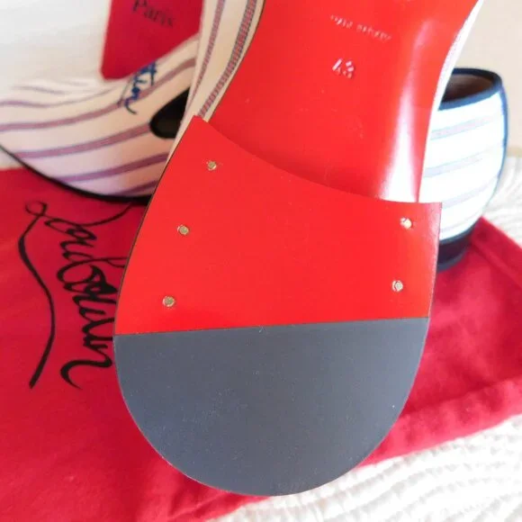 NIB Louboutin Dandelion slip on embroidered loafer Pic Nic stripe toile flat 43 - Picture 10 of 16